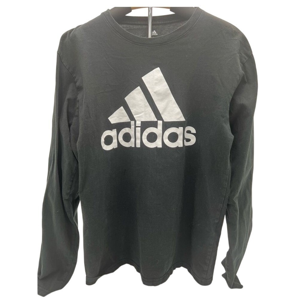 Adidas Women Black Long Sleeve Graphic Tee Shirt Big Logo Size Large Fits Medium